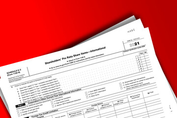Form 1120-S (Schedule K-2) documentation published IRS USA 44261. American tax document on colored