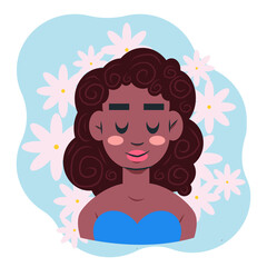 happy girl with flowers