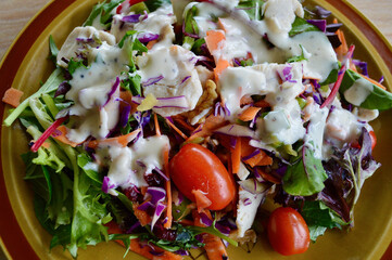 Turkey, cranberry and walnut salad with ranch dressing