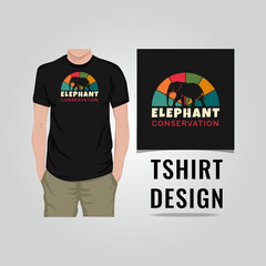 Elephant conservation with retro colors t shirt in black design vector illustration