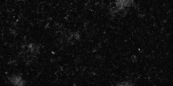 Seamless dark distressed dust, smudges, speckles, stains and scratches dirty urban grunge background texture. Grainy gritty white on black aged photo effect noise pattern overlay. 3D rendering.