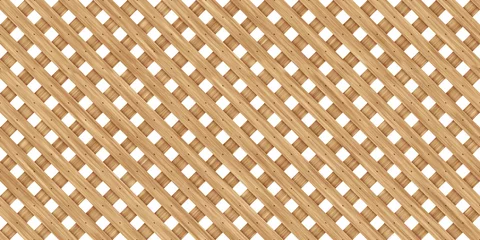 Deurstickers Seamless wood diamond lattice or trellis background texture isolated on white. Tileable light brown redwood, pine or oak woven diagonal crosshatch fence planks pattern. 3D rendering.. © Unleashed Design