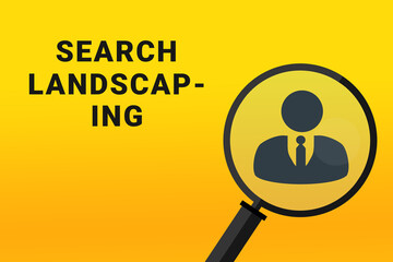 Landscaping career. Build a career concept. Landscaping working. Landscaping career text on yellow background. Loupe symbolizes job search. Wallpapers on theme jobs.