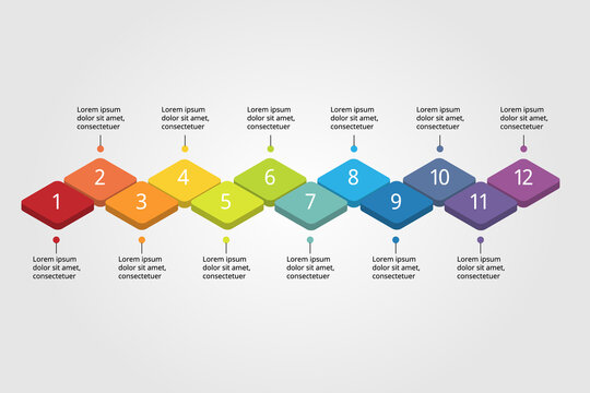 Curve Square Chart Of 12 Month Timeline Template For Infographic For Presentation For 12 Element