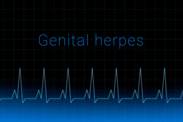 Genital herpes disease. Genital herpes logo on a dark background. Heartbeat line as a symbol of human disease. Concept Medication for disease Genital herpes.