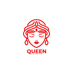 Symbol Queen logo with line style design template, red color, beauty salon