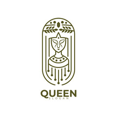 Symbol Queen logo and line style design template, goddess icon, cleopatra