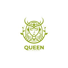Abstract Queen logo and leaf design combination, line style icons