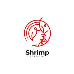 Shrimp logo with seafood design , red color, restaurant logos