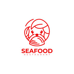 Seafood logo with restaurant design template, crab logo, red color