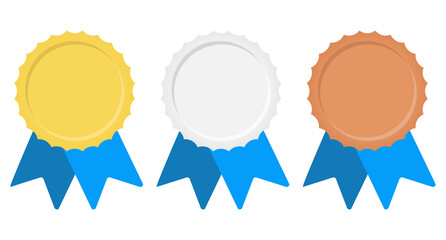 Three award ribbons. Gold, silver and bronze