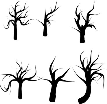 Naked trees silhouettes set. Hand drawn isolated illustrations 1.eps