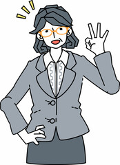 OKマークを出す壮年のスーツ姿の女性のイラスト