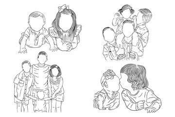 Set Bundle Cute Happy Sibling Brother and Sister Daughter and Son Babies Family children Kids Line Art Hand Drawn illustration