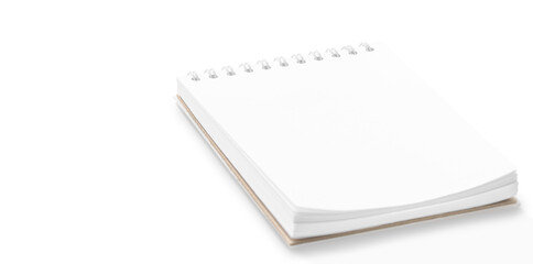 Small white spiral notebook  on white background.