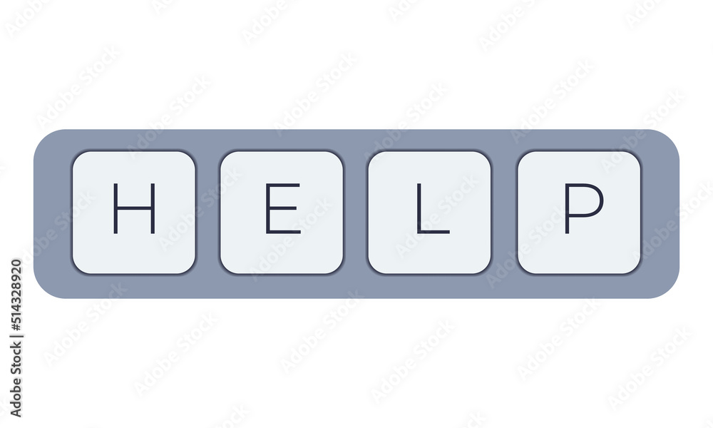 Poster Computer keyboard key with key help. Keyboard keys icon button