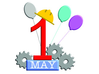 1St first day may month icon vector illustration symbol labor day hardhat helmet safety foreman engineer employee man at work job career occupation international america country celebrate festival