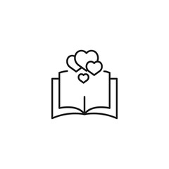 Encyclopedia, science, education signs. High quality symbol for stores, books, articles, sites. Editable stroke. Vector line icon of heart over opened book