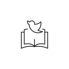Encyclopedia, science, education signs. High quality symbol for stores, books, articles, sites. Editable stroke. Vector line icon of flying bird over opened book