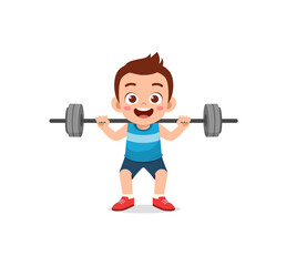 little kid do workout with weight lifting