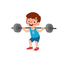 little kid do workout with weight lifting