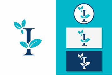 letter I leaf logo icon design vector