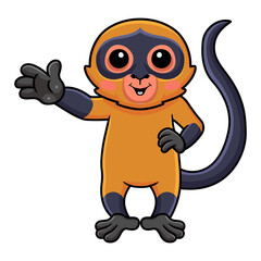 Cute spider monkey cartoon waving hand