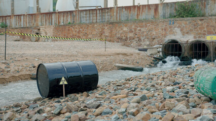 Dangerous area! The water quarantine from the factory to the sea water contaminated with chemicals.