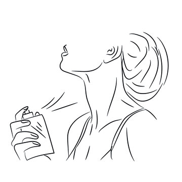 recommend clip art: Beautiful woman with perfume on white background