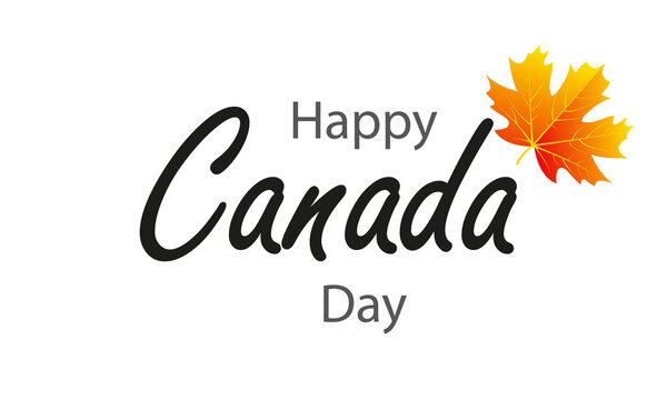 Canada day typography with maple leaf, vector art illustration.