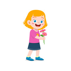 little kid holding flower with good smell