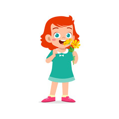 little kid holding flower with good smell