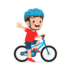 Naklejka premium little kid ride bike and wear helmet