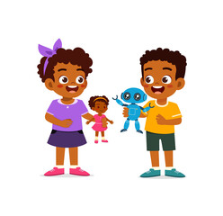 little kids play toy with friend together