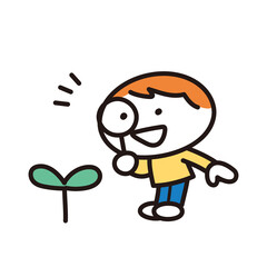 芽を観察する子供のイラスト