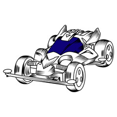 Racing car toys mini 4 wheel drive in outline illustration design editable format