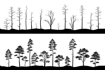 Tree silhouette with and without leaves vector illustration