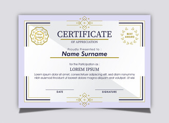 White Blue Gold Simple Abstract Certificate Template