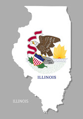 Map of Illinois USA federal state with flag inside. Highly detailed map of Illinois American state with territory borders and national flag realistic vector illustration