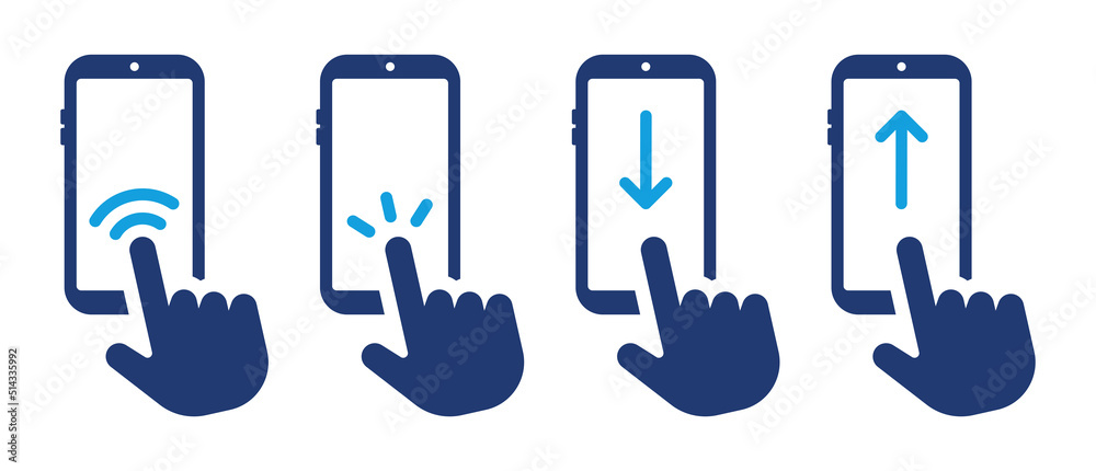 Aufkleber phone finger touch screen icon vector. clicking and scrolling on device touchscreen with hand symbol