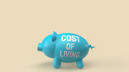 blue piggy bank for cost of living concept 3d rendering - obrazy, fototapety, plakaty