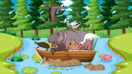 Cartoon wild animals in the forest © blueringmedia