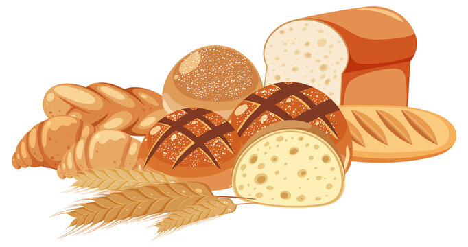 Different bakery breads on white background