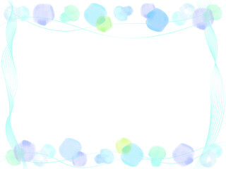 Fototapeta na wymiar 水彩で描かれた丸い水玉と波線の抽象フレーム背景イラスト