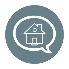 Simple house illustration with a bubble talk sign in it.
