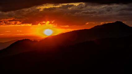 Sunset from the Prislop Pass, Rodna (Rodnei) Mountains, Carpathians, Romania.