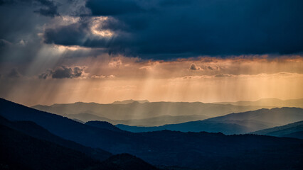 Sunset from the Prislop Pass, Rodna (Rodnei) Mountains, Carpathians, Romania.