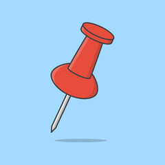 Push Pin Cartoon Vector Illustration. Thumbtacks Flat Icon Outline