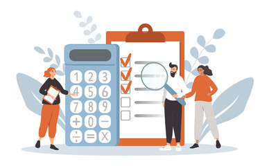 Fototapeta na wymiar vector illustration in a flat style on the theme of business calculations, teamwork
