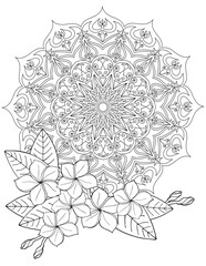 Mandala and beautiful flowers for Coloring page